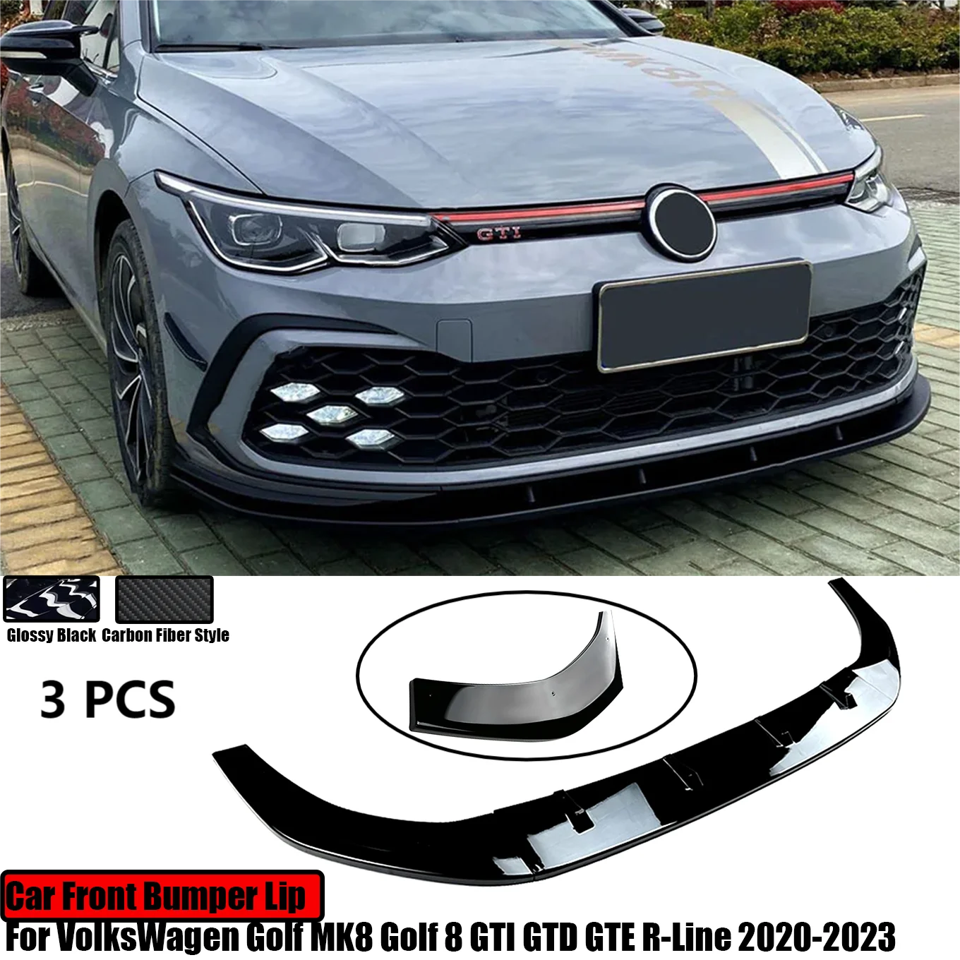 

For VolksWagen Golf MK8 Golf 8 GTI GTD GTE R-Line 2020-2023 Front Bumper Lip Diffuser Splitter Spoiler Guard Carbon Fiber Look