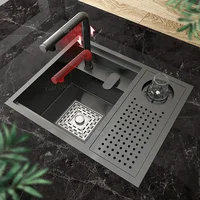 Hidden Cup Washer Stainless Steel Kitchen Sink Bar Mini Small Single Tank Multi-functional Wash Basin With Cover Plate 1