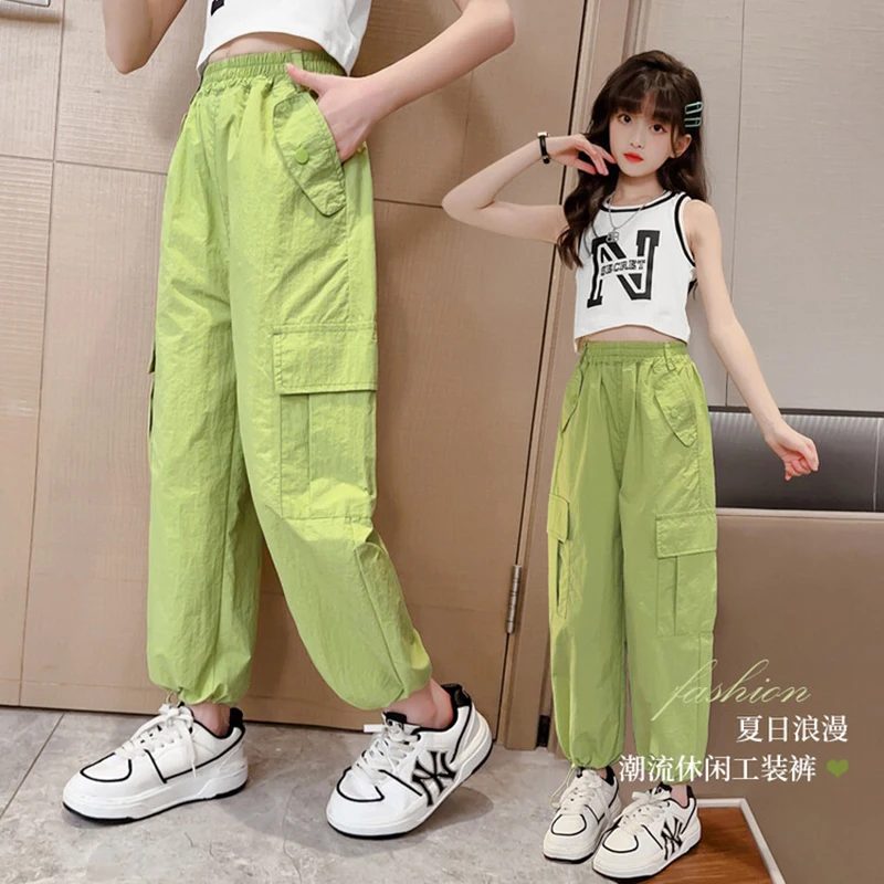 Girls pants loose casual pants summer 2021 new Korean version of thin  nine-point wide-leg pants for | Shopee Philippines