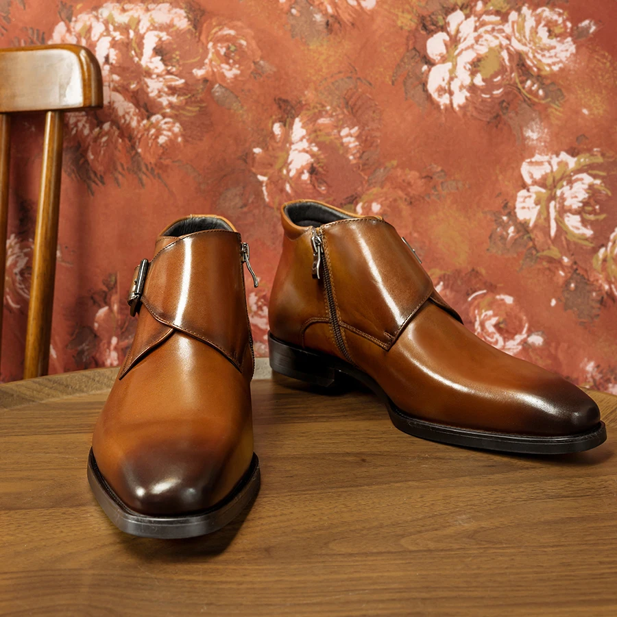 Hanmce Chelsea Boots Top Quality Genuine Leather Slip-On Luxury Boots Men