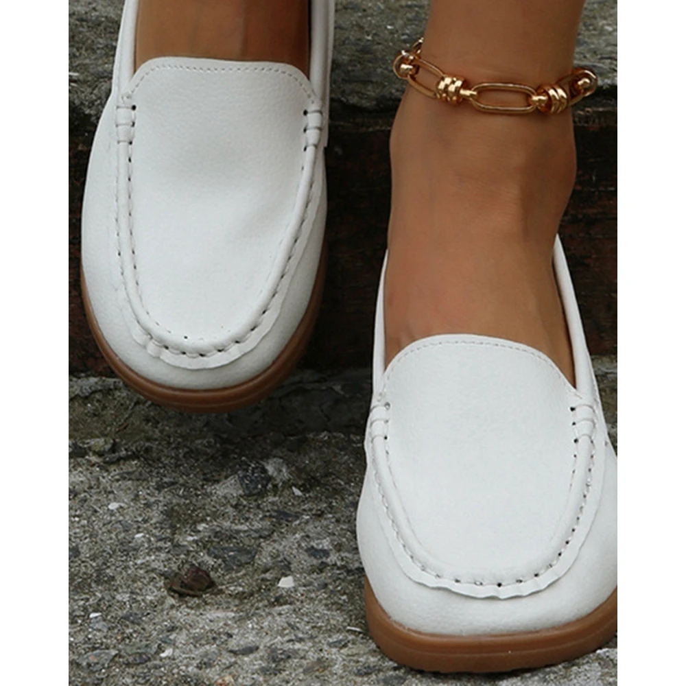 2024 Women Slip On Round Toe Pu Leather Loafers Women Casual Daily Flats Pump Casual Chaussure Femme Shoes Korean Style Mocassin