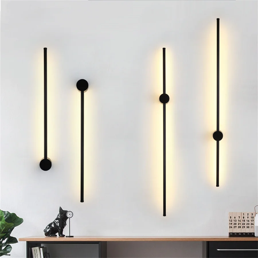 

Modern Long Led Wall Lamp Black 350 Degree Rotating Liner Living Room TV Background Wall Light Bedroom Bedside Wall Sconce