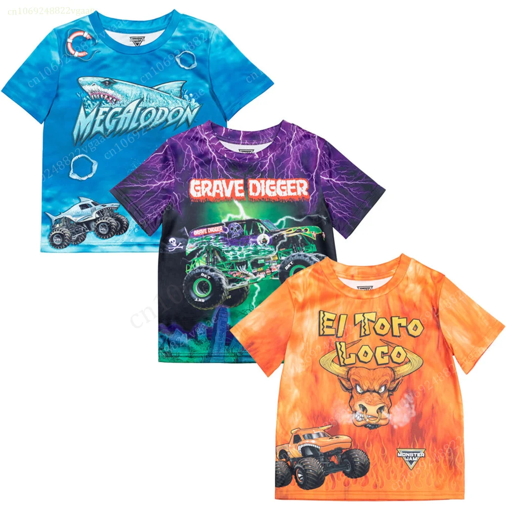 Kids T Shirt Summer Monster Truck T Shirt Boys Girls Tops Casual Matching Tshirts