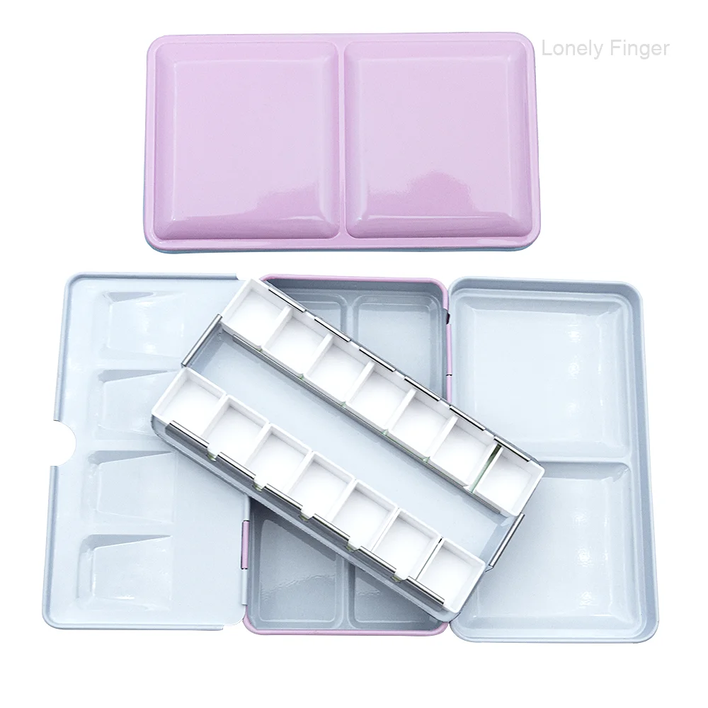 14개의 하프 팬 수채화 물감 팔레트, 뚜껑이 있는 금속 팔레트 페인트 케이스