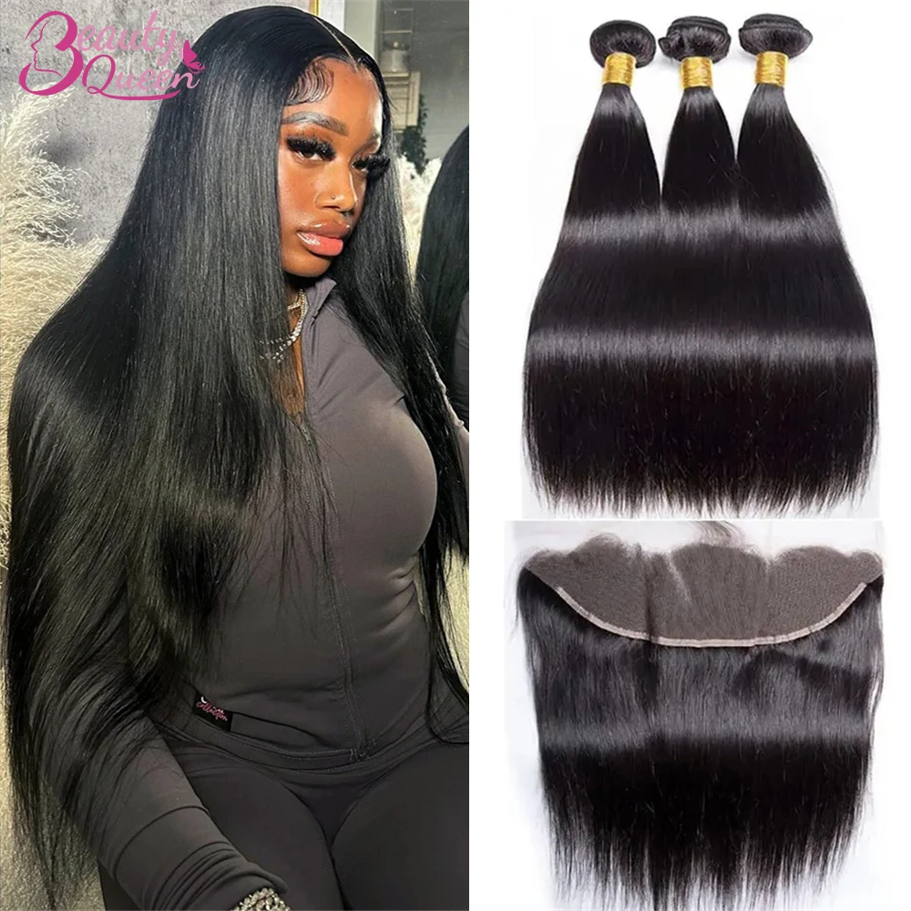 Bone Straight Human Hair Bundles With Closure 13x4 Lace Frontal With Bundles Brazilian Hair Weave Extensions Human Tissage