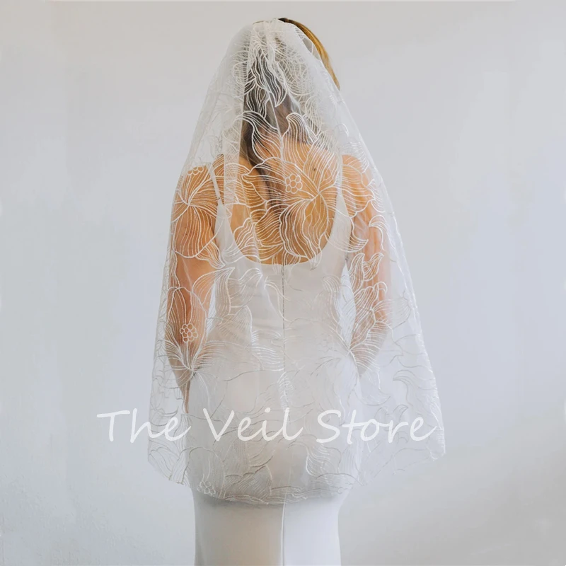 Morning Glory Floral Bridal Veils Wedding Accessories for Brides With Comb Embroidered Flowers Cathedral Long bridal veil