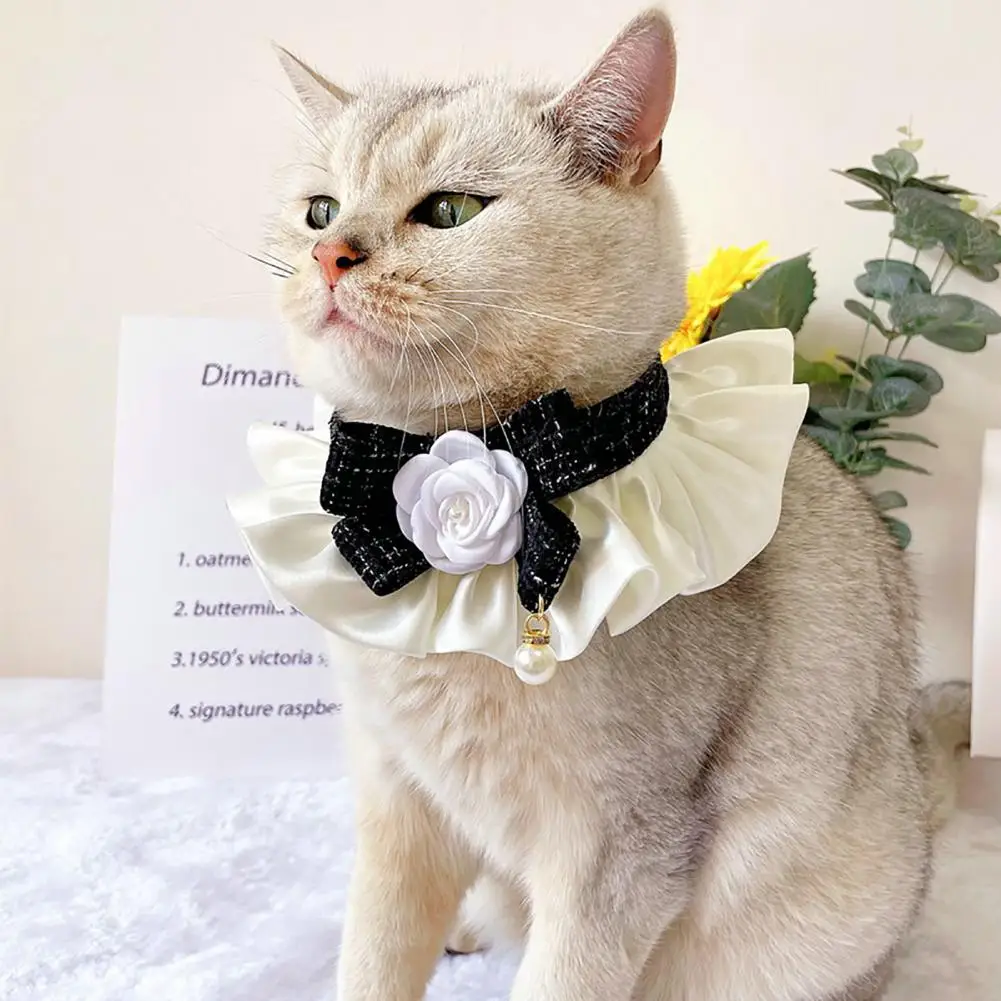 

Cat Collars Elegant Bowknot Cat Dog Neckerchief For Daily Collocation Camellia Fake Pearl Pleated Decor Pet Collar For Photo