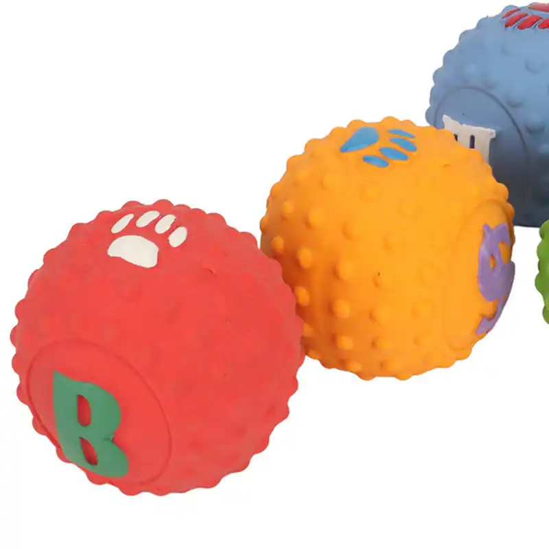 4pcs Dog Chewing Toy Latex Dog Ball Toy Squeaky Interactive Soft Puppy Chewing Fetching Toy with Fun Pattern 5