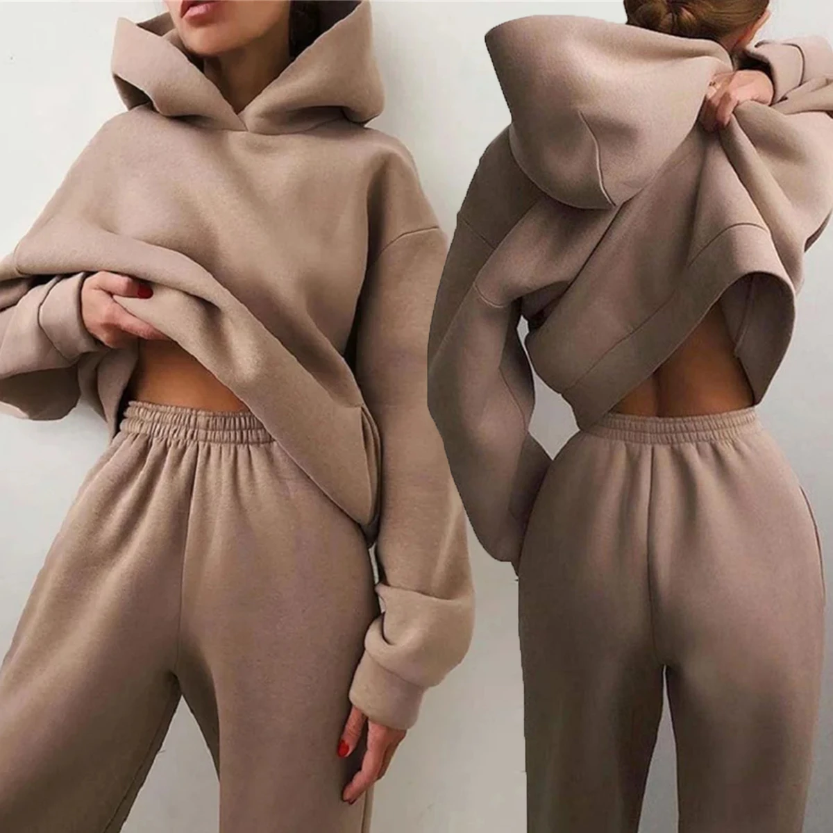 Winter Two Piece Sets Women Tracksuit Oversized Suit 2024 Autumn Trouser Suits Female Sweatshirt Solid Sports Hoodie Sportswear summer men s streetwear sports tracksuit short sleeve tshirt trousers vintage print t shirt 2 pcs sets men oversized jogging set