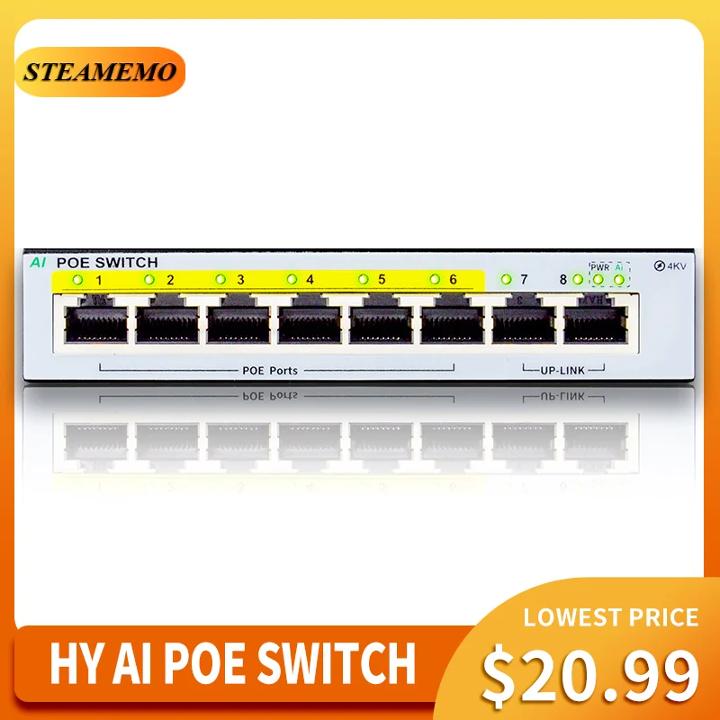 

STEAMEMO HY Series 6 Port POE Switch 90W External Power Supply 100M Network Switch Suitable for IP Camera/Wireless AP