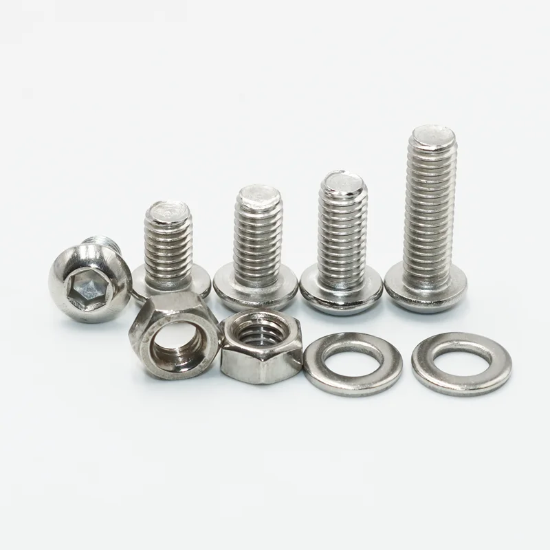 Hex Socket Button Head Cap Screw Nut Washer Kit M2 M3 M4 M5 M6 Stainless Steel Allen Fully Machine Bolt For Motorcycle Furniture screw bolt nut set,stainless steel screws,hexagon socket head cap screw,screw washer nut kit,hex nuts assortment kit