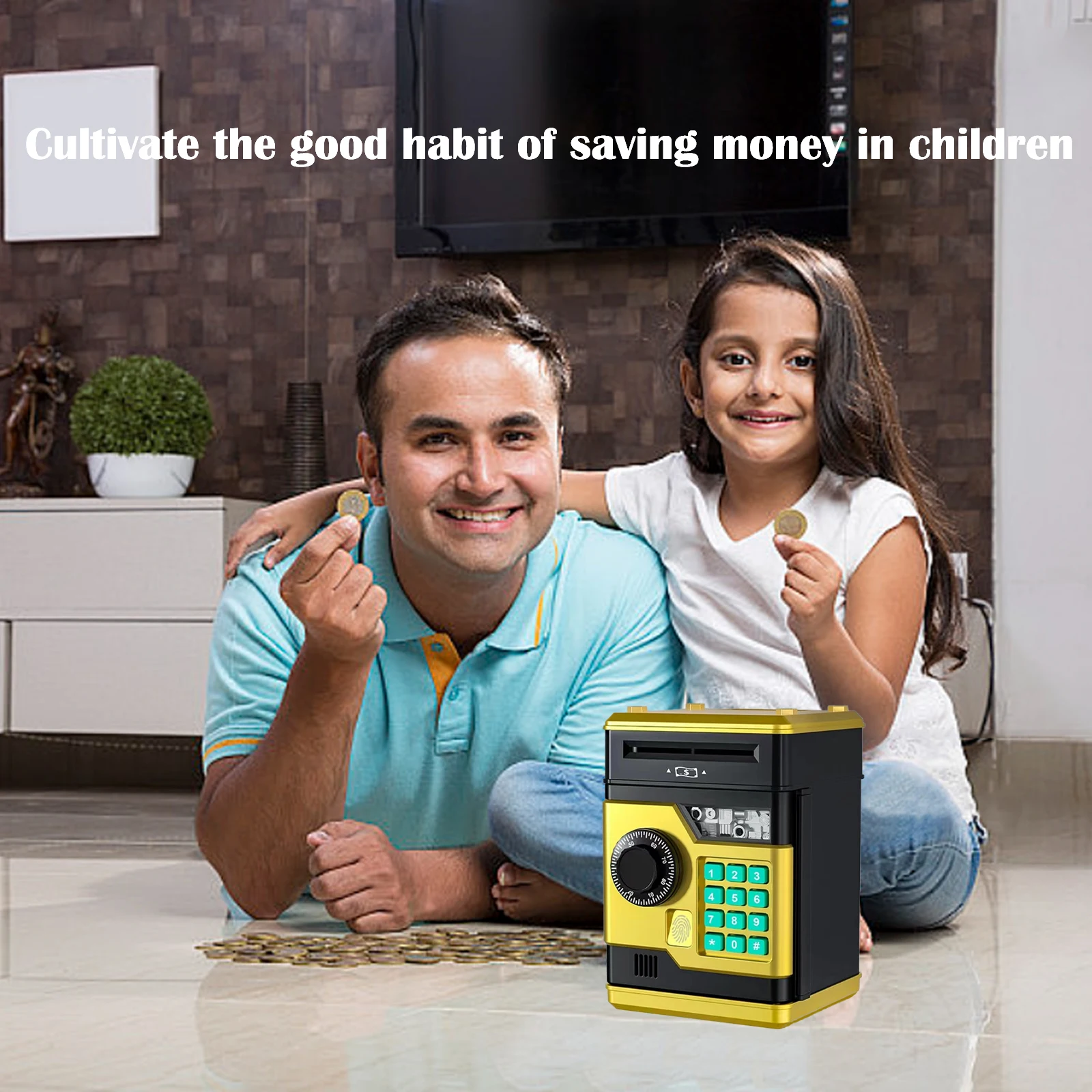 Mini Piggy Bank Password Money Box Automatic Fingerprint Money Fall-proof ATM Coins Cash Saving Safe Deposit Safe Box Kids Toy