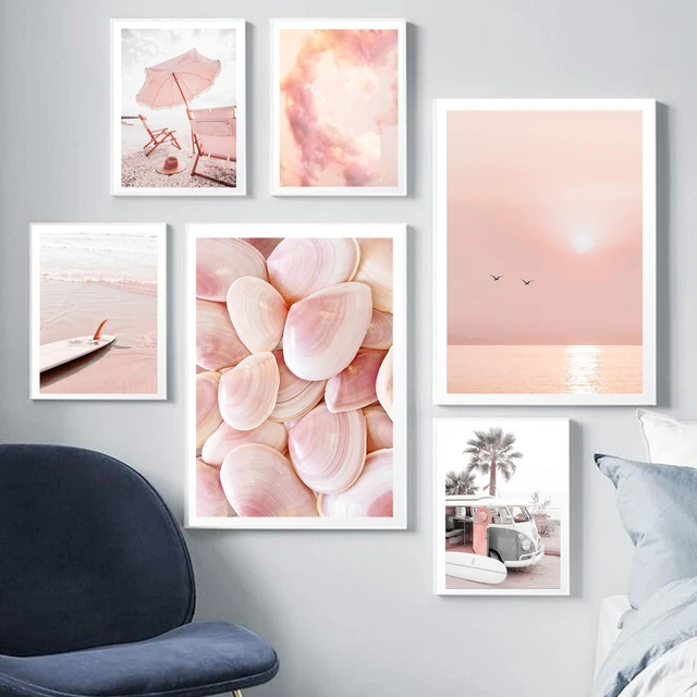 핑크 바다 해변 포스터: 집안에 여름의 분위기를 더하는 레트로한 아름다움