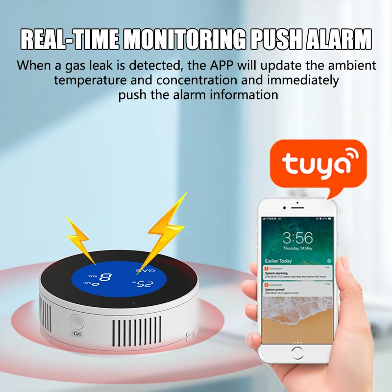 Tuya WiFi Smart Natural Gas Leakage Detector Fire Security Alarm Digital LCD Temperature Display Gas Sensor for Home Kitchen zigbee siren alarm