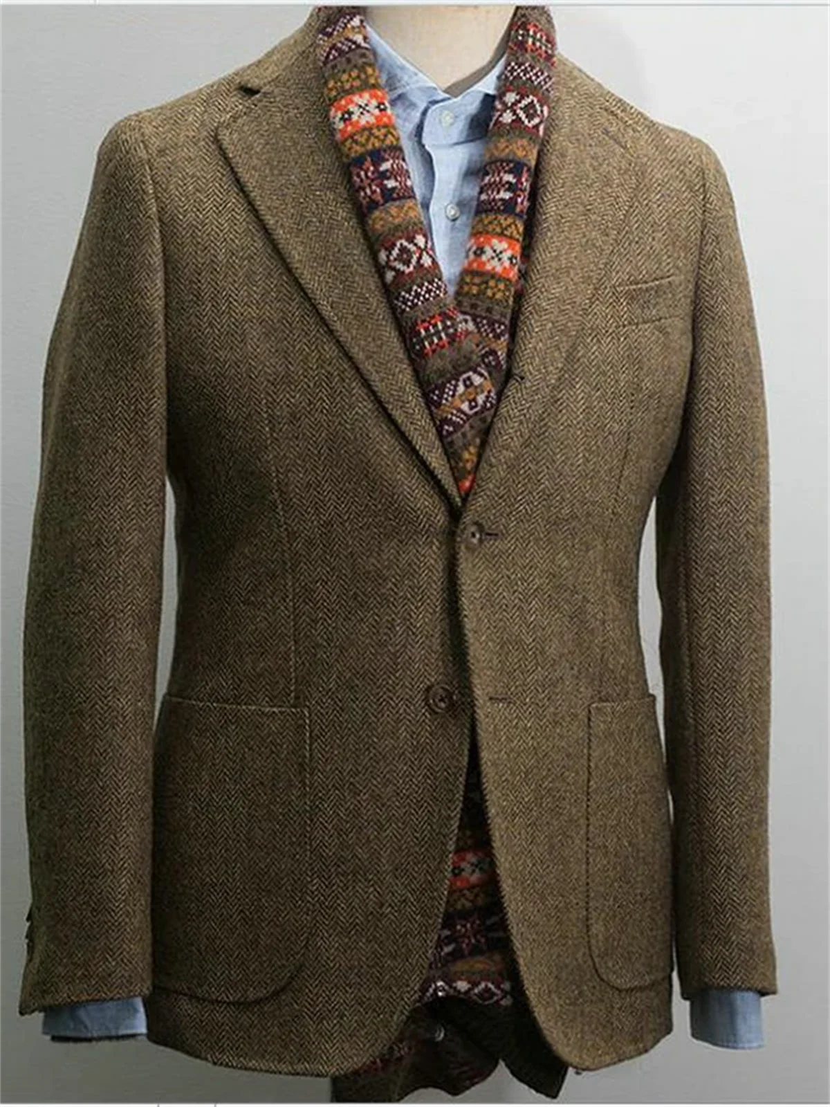 1 Pieces Herringbone Single Breasted Slim Fit Casual Men's Blazers Sets Wool Coat for Men Blazers Luxury Designer Male 2