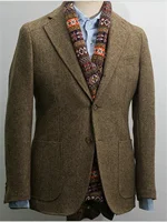 1 Pieces Herringbone Single Breasted Slim Fit Casual Men's Blazers Sets Wool Coat for Men Blazers Luxury Designer Male 2