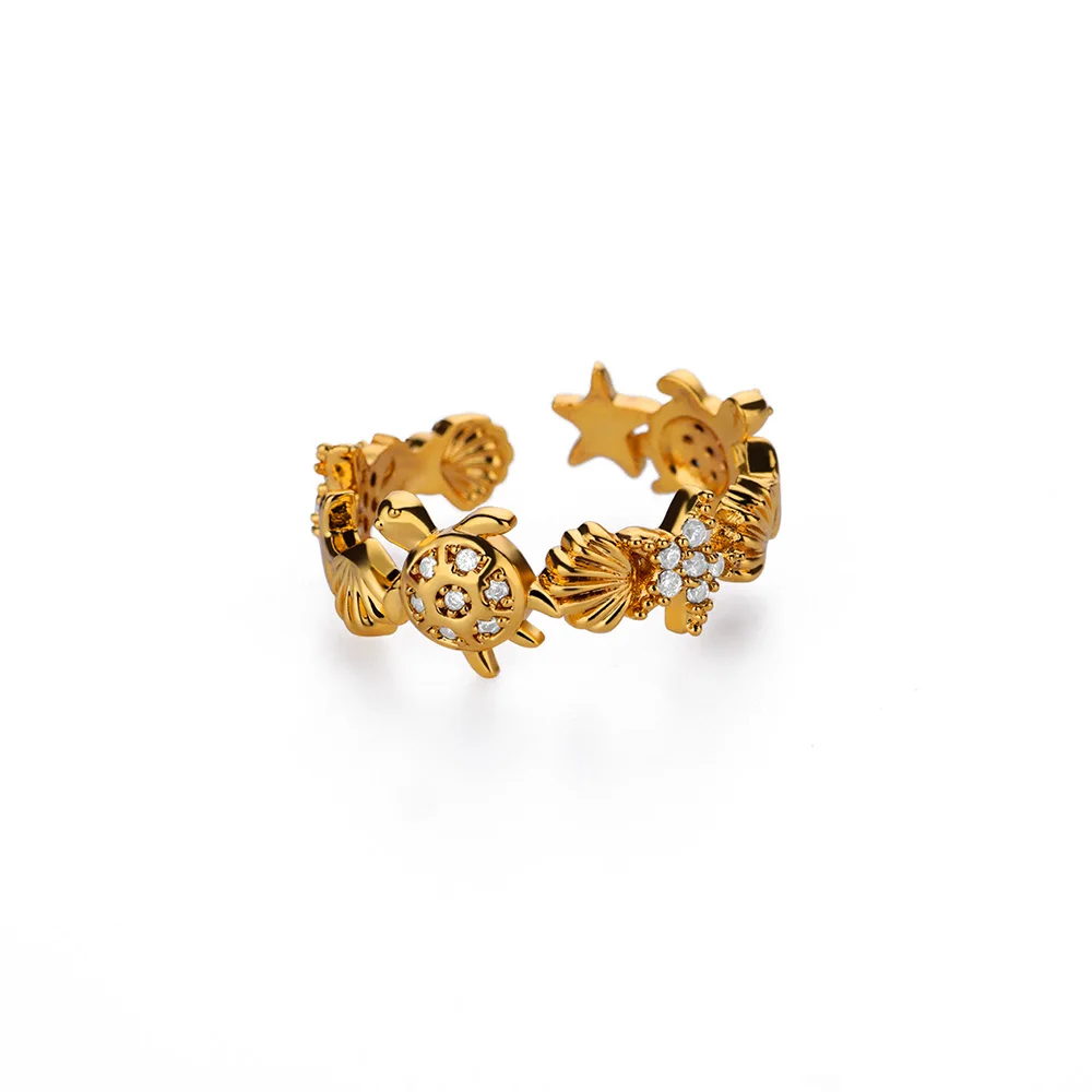 Shell Open Rings Women Gold Color Stainless Steel Adjustable Ring Wedding
