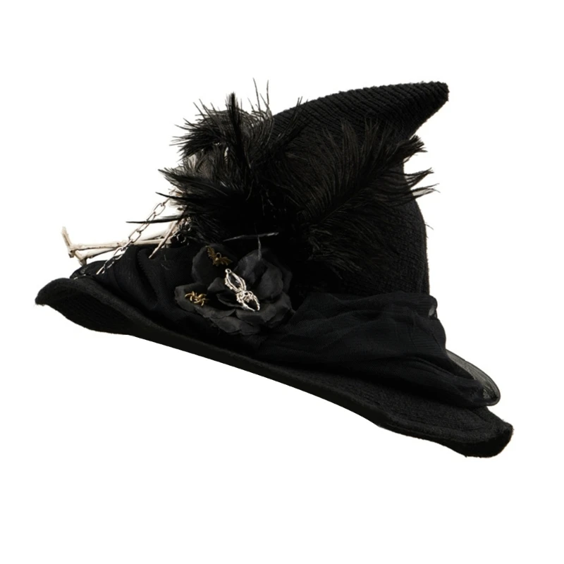 

Dark Witch Hat for Kids Adults Halloween Party Cosplay Costume Skeleton Props