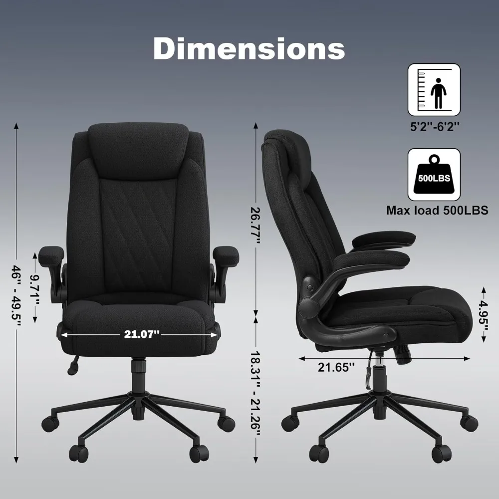 Big and Tall Fabric Office Chair -500 lb Heavy Duty Office Chair for Big Man, High Back Executive Office Desk Chair with 120° Ti 2