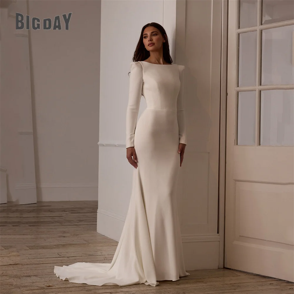 BIGDAY O-Neck Mermaid Wedding Dress Women 2025 Long Sleeve Open Back Sweep Train Buttons Bridal Gown Vestido De Noiva Customized 6 Sf36c756b13304222b053c9e0245f81e5D
