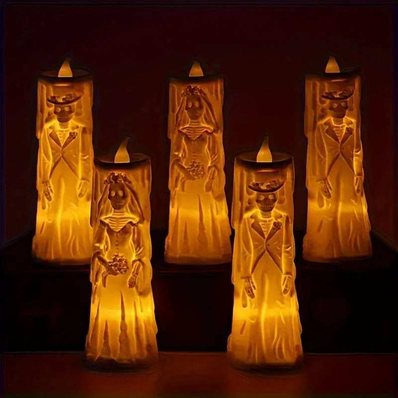 Halloween Skeleton Lamp LED Luminous Candle Horror Decoration Prop Ghost Groom Bride Couple Lamp Ornament Halloween Decor 4