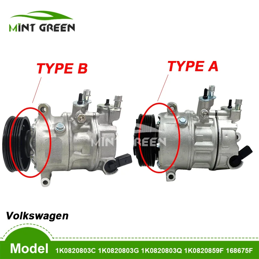 

AC Compressor For Volkswagen Golf Caddy Eos Jettas Passat Polo Tiguan Touran 1K0820803C 1K0820803G 1K0820803Q 1K0820859F 168675F