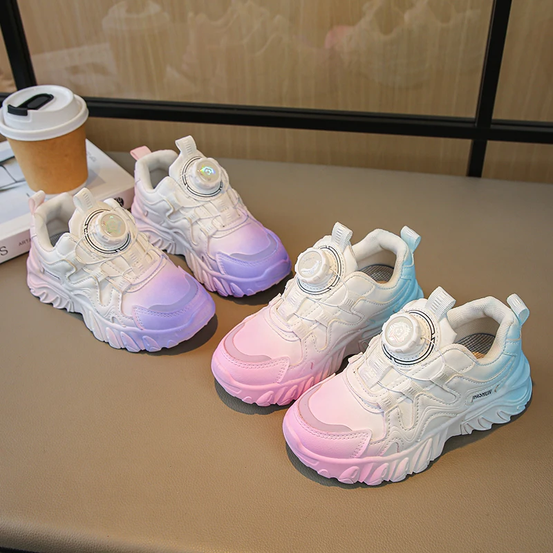 

Детские кроссовки для девочек, модная кожаная спортивная обувь с градиентом для девочек, белые школьные кроссовки на платформе для мальчиков