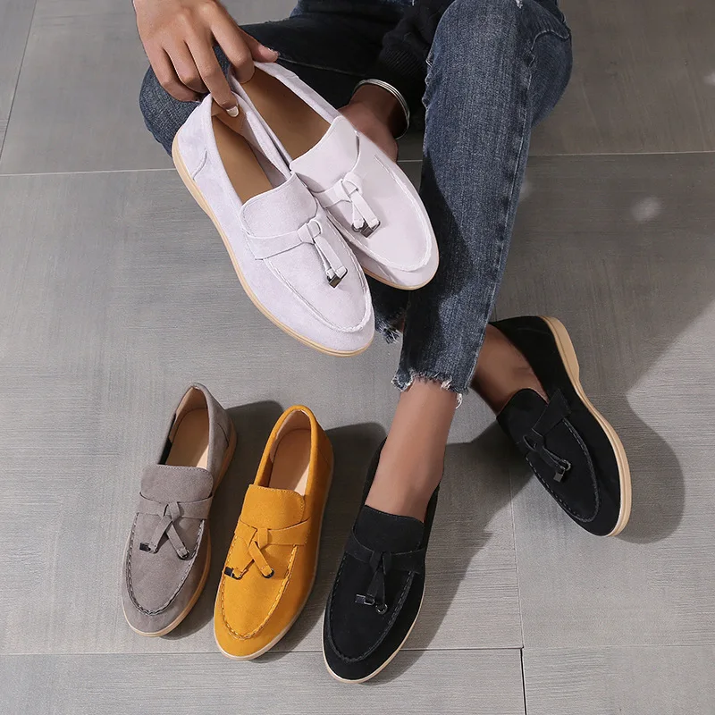 

Faux Suede Women Flats Comfortable Metal Lock Decorative Ladies Casual Shoes Classic Loafers Lightweight Comfortable Woman Shoes