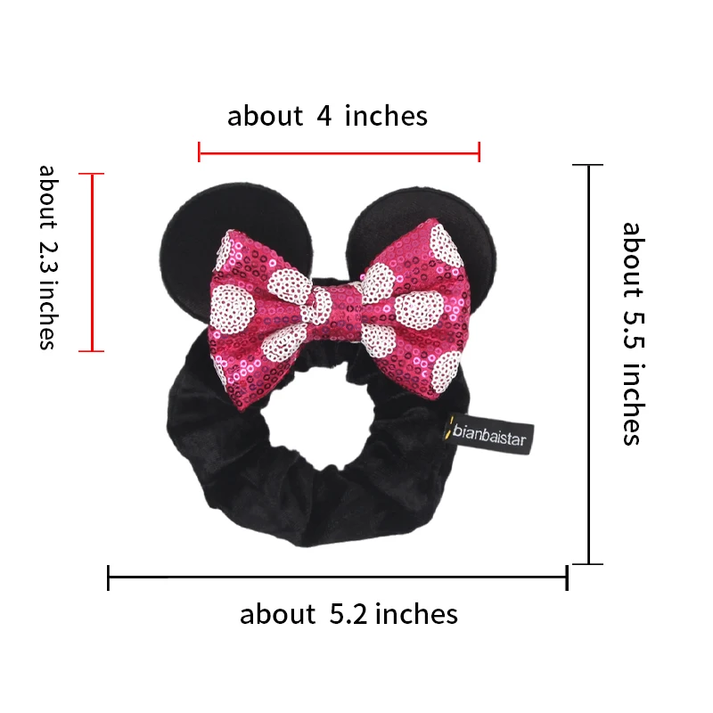 Bianbaistar 2024 Popular Mouse Ears Hair Scrunchies Sequins 4