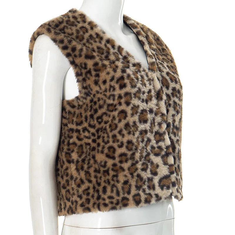 Leopard Printed V-Neck Vestidos Coat Female Contrast Printed Streetwear Cropped Top Loose Autumn Commute Outwear Cardigan