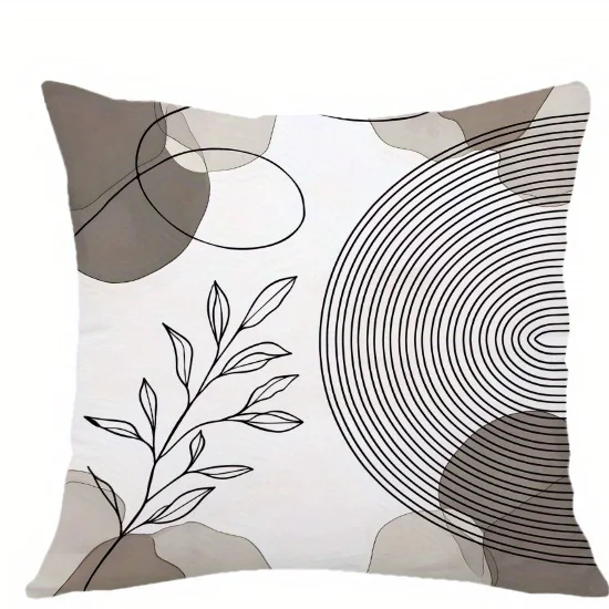 Black leaf and circle polyester pillow cover design 3