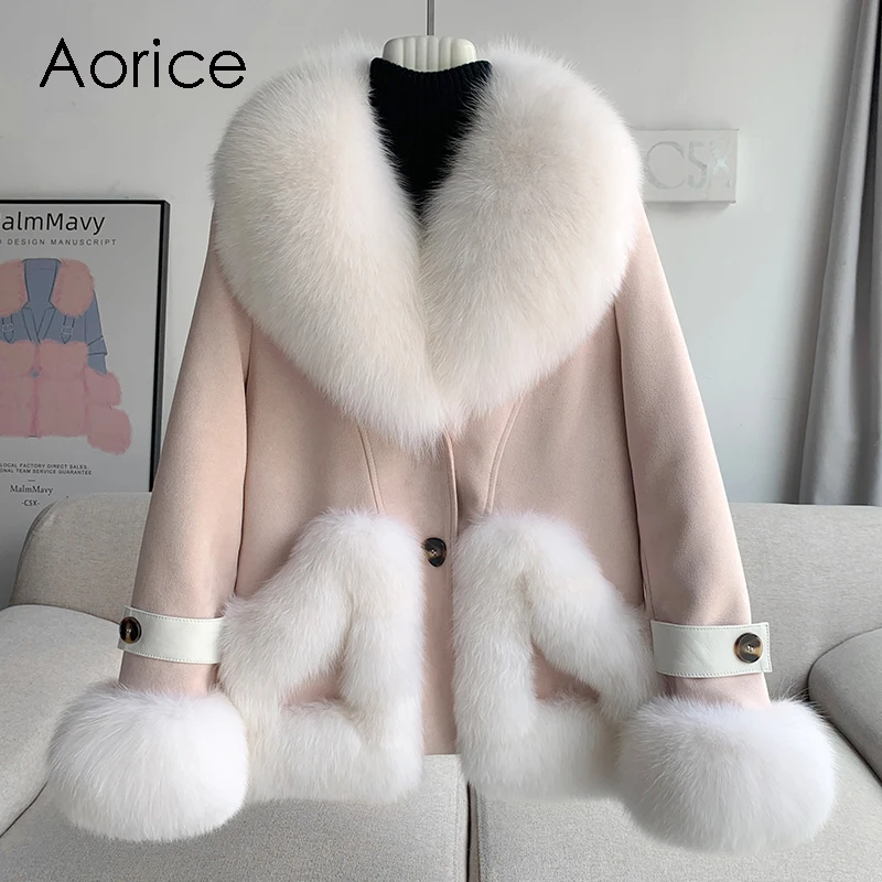 

Aorice Women New Big Genuine Fox Fur Collar Jacket With Soft Design Duck Down Liner Winter Coat CT309