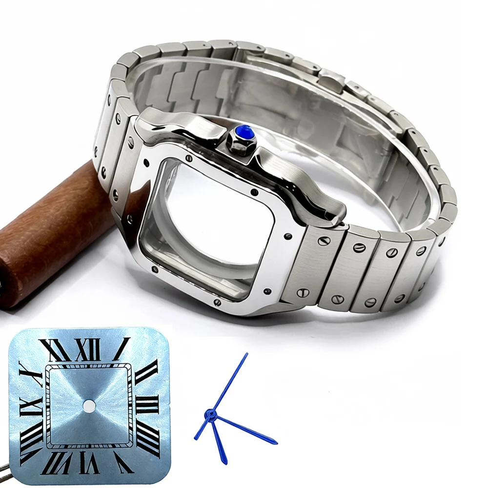 Golden Stainless Steel Waterproof Watch Case and Strap for 38MM Square Men's Watch