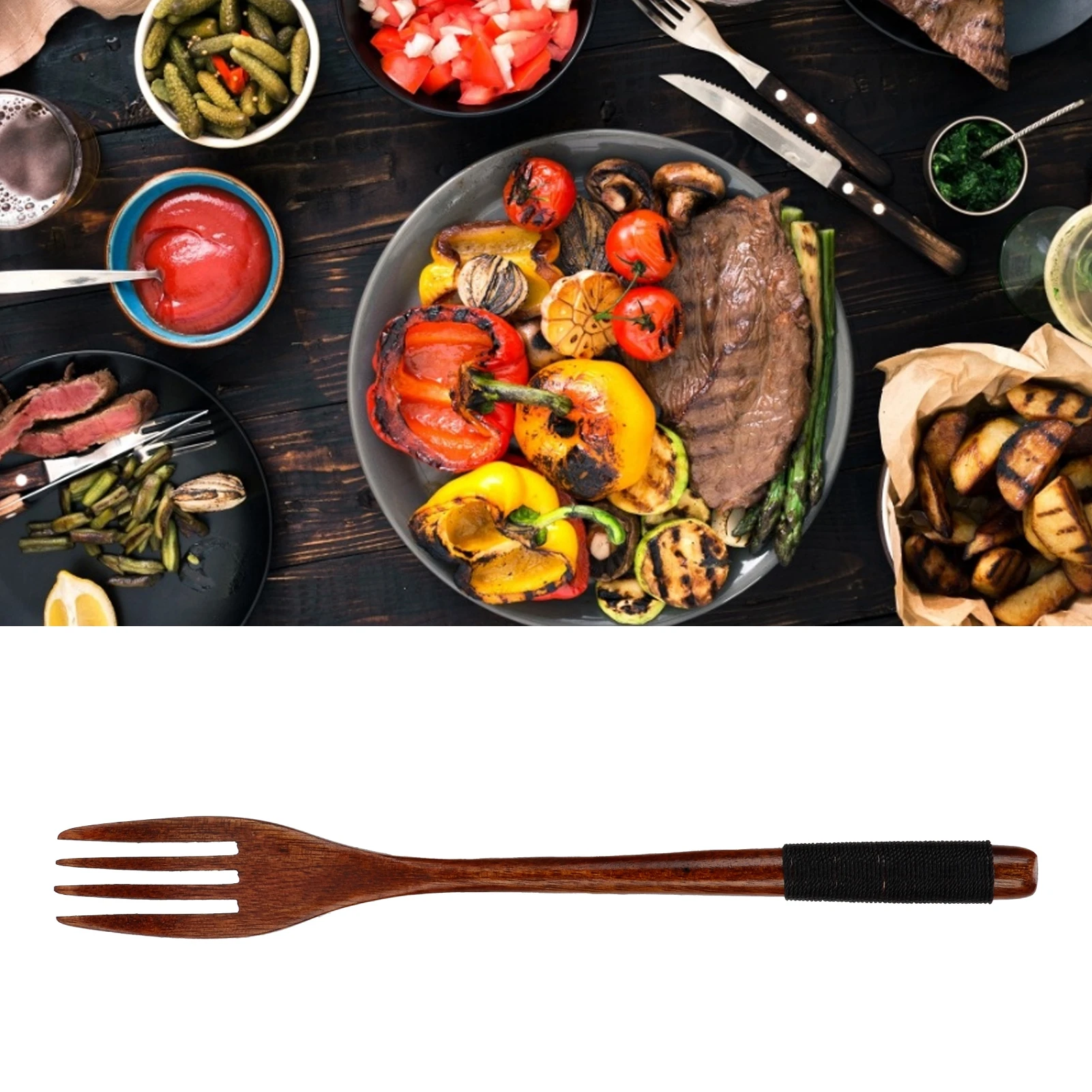 Japanese Wooden Fork Kitchen Tableware Cutlery Barbecue Picnic Camping Parties Kitchen Supplies Reusable Wood