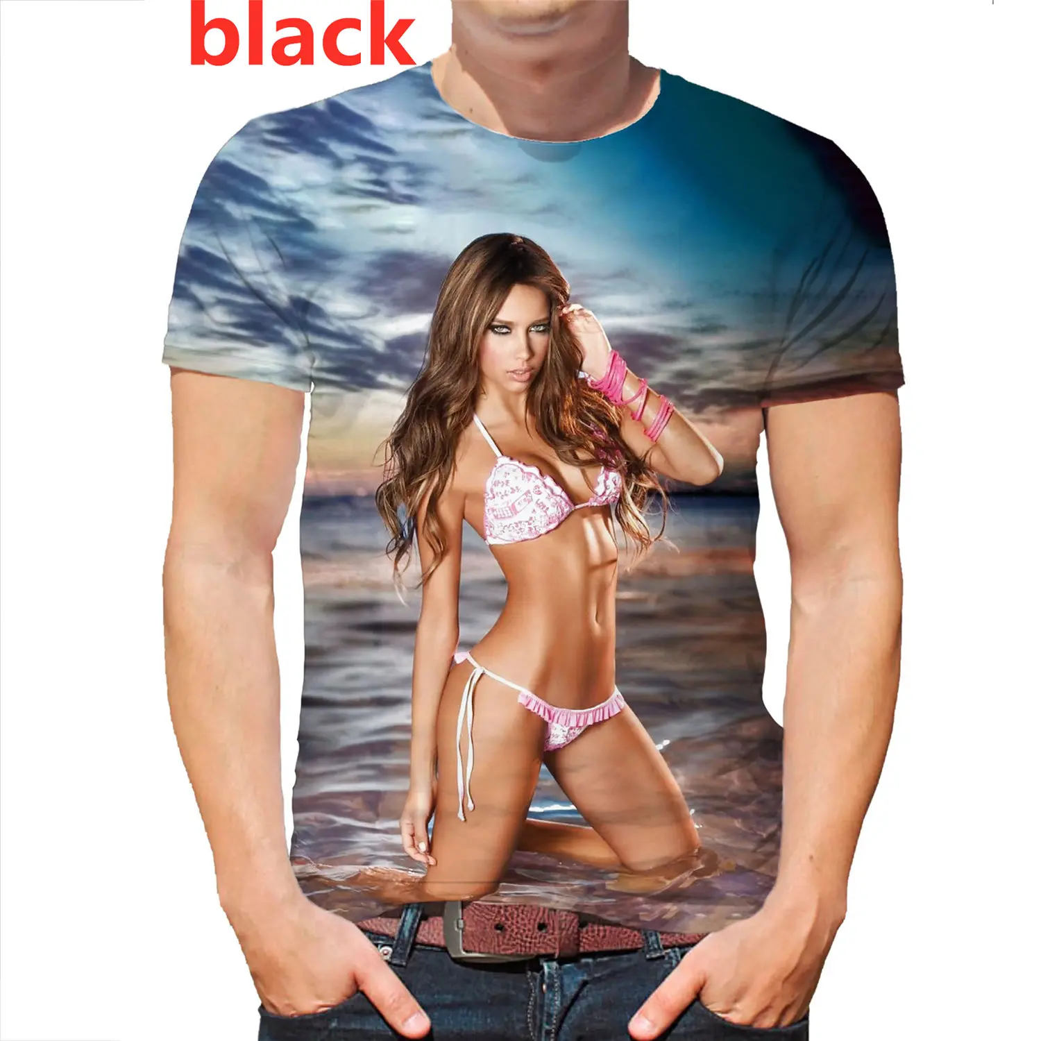 

Beach Beauty Model Buttocks Plump Sexy Goddess Short-sleeved 3d Printed T-shirt