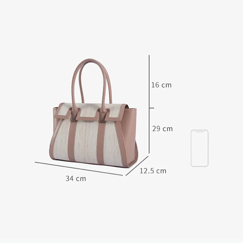 Ancient Craftsmanship Handmade Grass Cloth Large Capacity Woven Cowhide Tote Bag, Business and Ethnic Style, Summer
