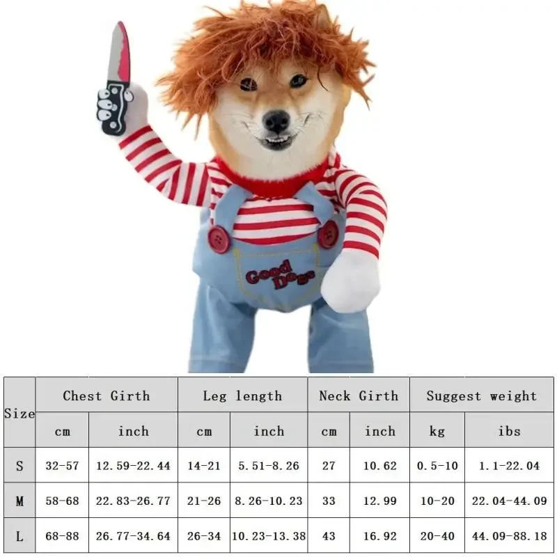 Dog Costume Set Funny Dog Horror Movie Clothes Sweatshirt Set Cosplay Chucky Pet Party Costume Comical Outfits Halloween Dress Jumpsuit