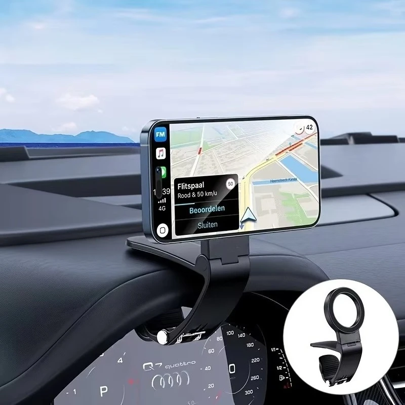 Magnetic Clip-On Car Phone Holder with Silicone Padding, 95° Adjustable Hands-Free Mount