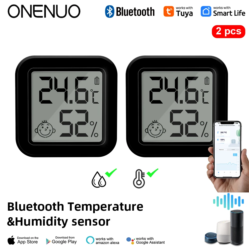 ONENUO Tuya Mini Black white Digital LCD Indoor Convenient Temperature Sensor Humidity Meter Thermometer Hygrometer smart temperature humidity sensor