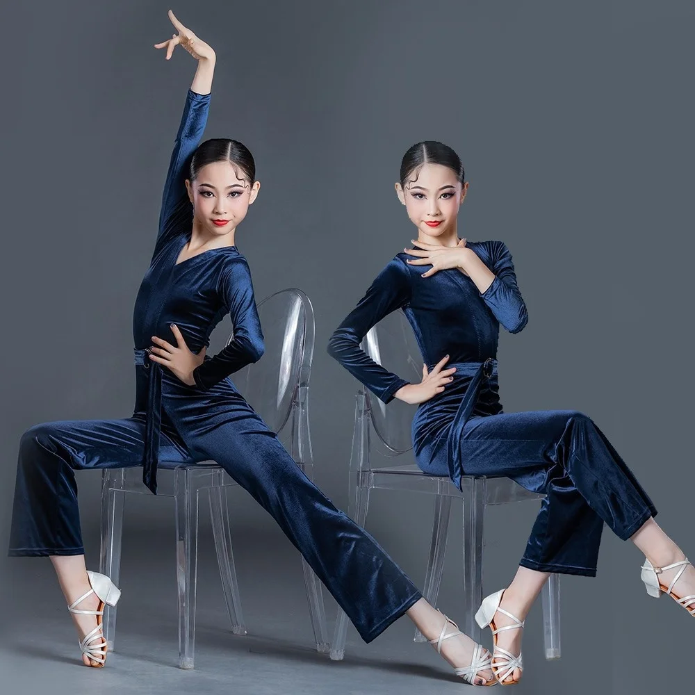 

2022 Children Bachata Latin Dance Costumes Girls Ballroom Tango Salsa Latin Dance Competition Costume Fringe Pants Tops
