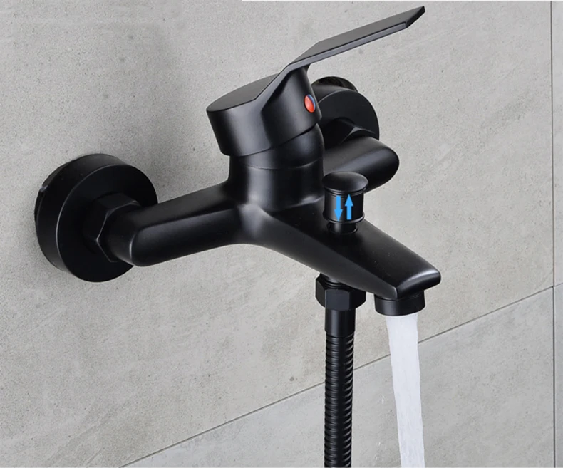 Description Picture 4 of itemBlack Shower Faucet Brass Mixer Wall Mounted Single Handle Bathroom Mixer Tap & Hand Shower & Shower Sliding Bar