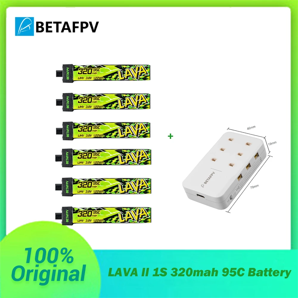 BETAFPV LAVA II 1S 320mah 3.8V 95C Battery BT2.0 Connector With Charger ForAir65, Meteor65 Pro, Cetus