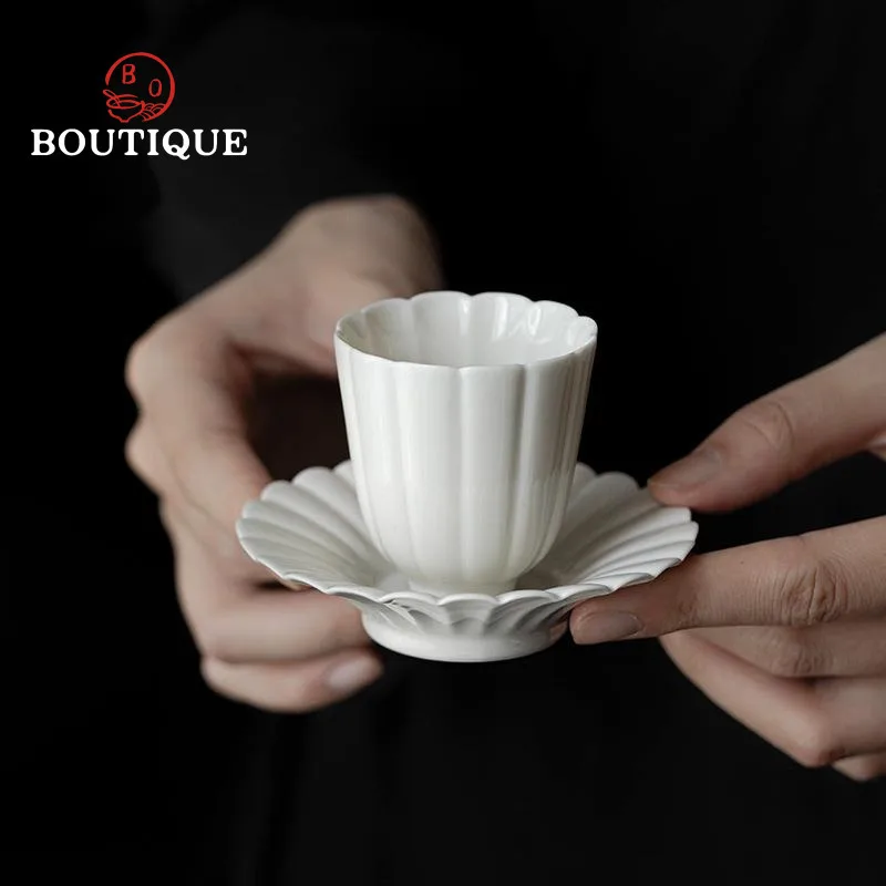 Creative Petals Teacup Chinese Tea Cup Gift Jingdezhen Ceramics Pottery Home Aesthetic Cups Mate Pair Bowl Camping Tool Teaware