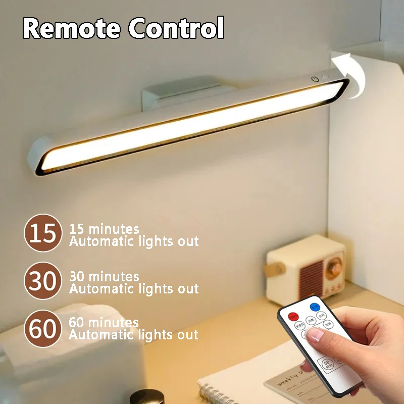 Rechargeable Desk Lamp Hanging Magnetic Reading Table Lamp LED Remote Control Dimming Lamp Battery Powered Bedroom Night Light 4