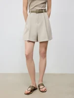 ZIQIAO 2025 Summer Women's Elevated Waist Wide Shorts - White Flattering Silhouette & Versatile Styling Casual Shorts 25ZQ92197