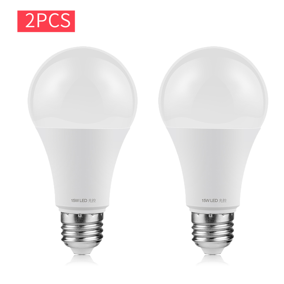 2pcs 15W LED Light Bulbs E27 Light Sensor Dusk to Dawn Smart Auto ON/OFF Night Lamp 220V 110V for Courtyards Garages