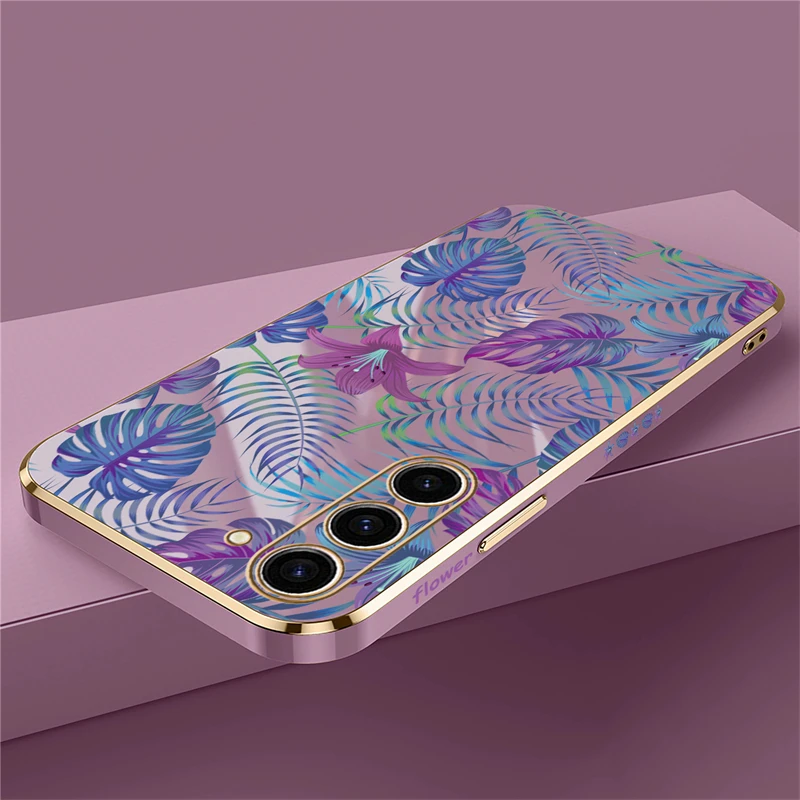 Tropical Plants Purple Leaf Shockproof Silicone Phone Cover