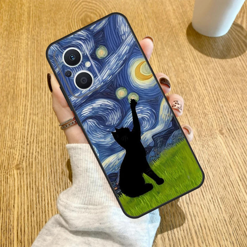 Van Gogh's The Starry Night Artistic Cat Phone Case Cover