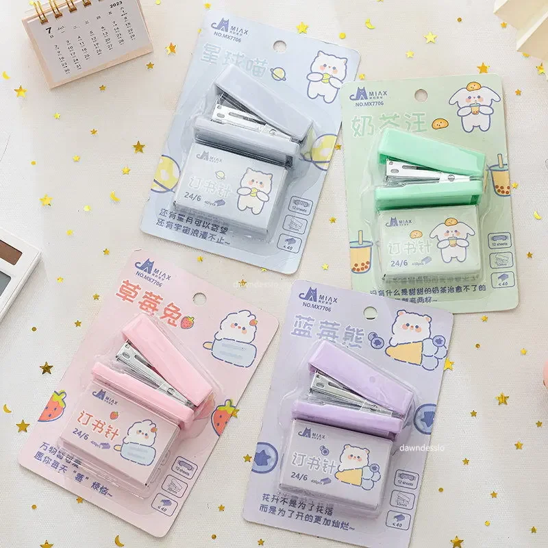 Mini Stapler Set with Staples Cute Rabbit Bear Paper Binder Stationery Office Binding Tools School Supplies mini stapler set