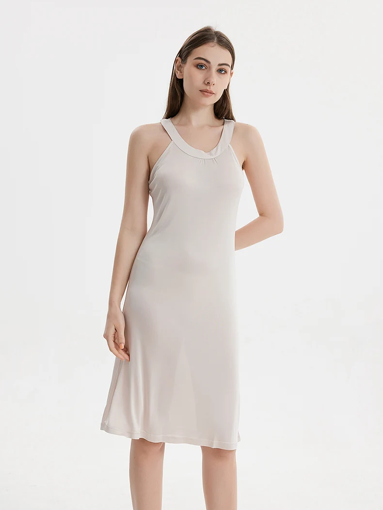 SuyaDream Women Solid Dresses Knitted Real Silk Halterneck Off Shoulder Mid Dress 2026 Spring Summer Elegant Clothes Green White